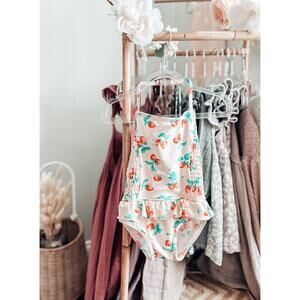 Darling Little Blush Strawberry Print Flutter Trim Halter Swimsuit 12-18mths